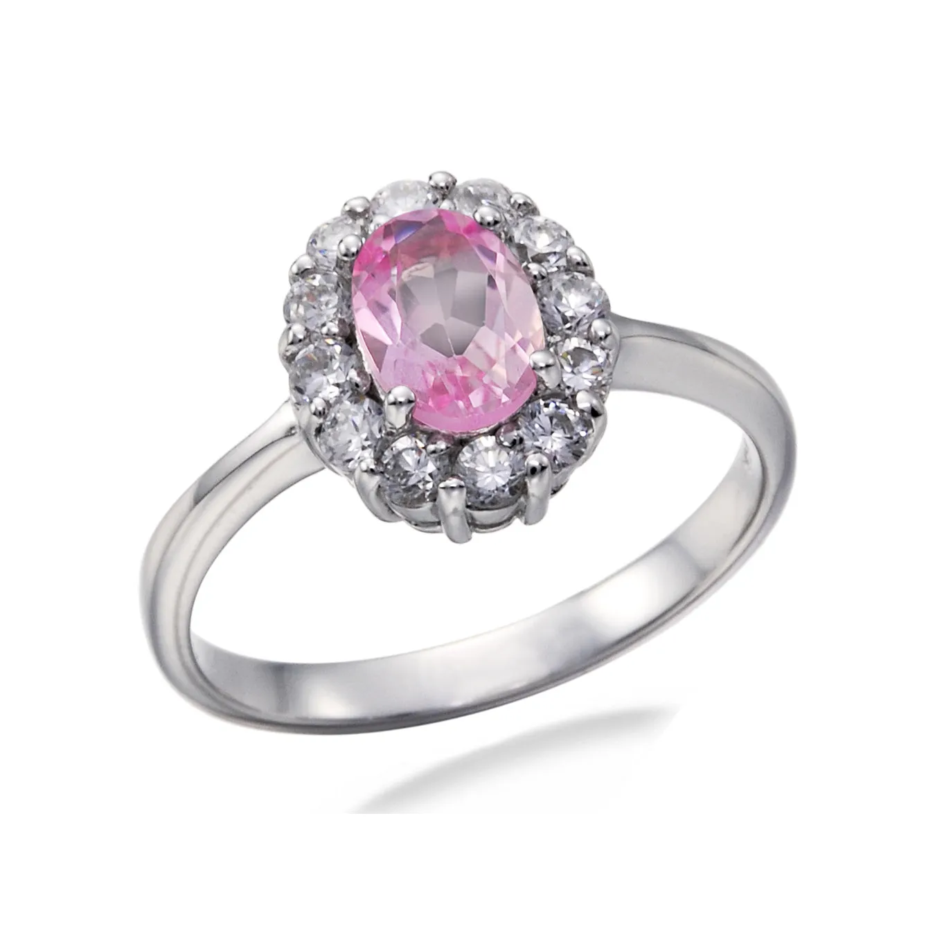 0.70 cttw Pink Topaz Ring .925 Sterling Silver with Rhodium Plating Oval Shape