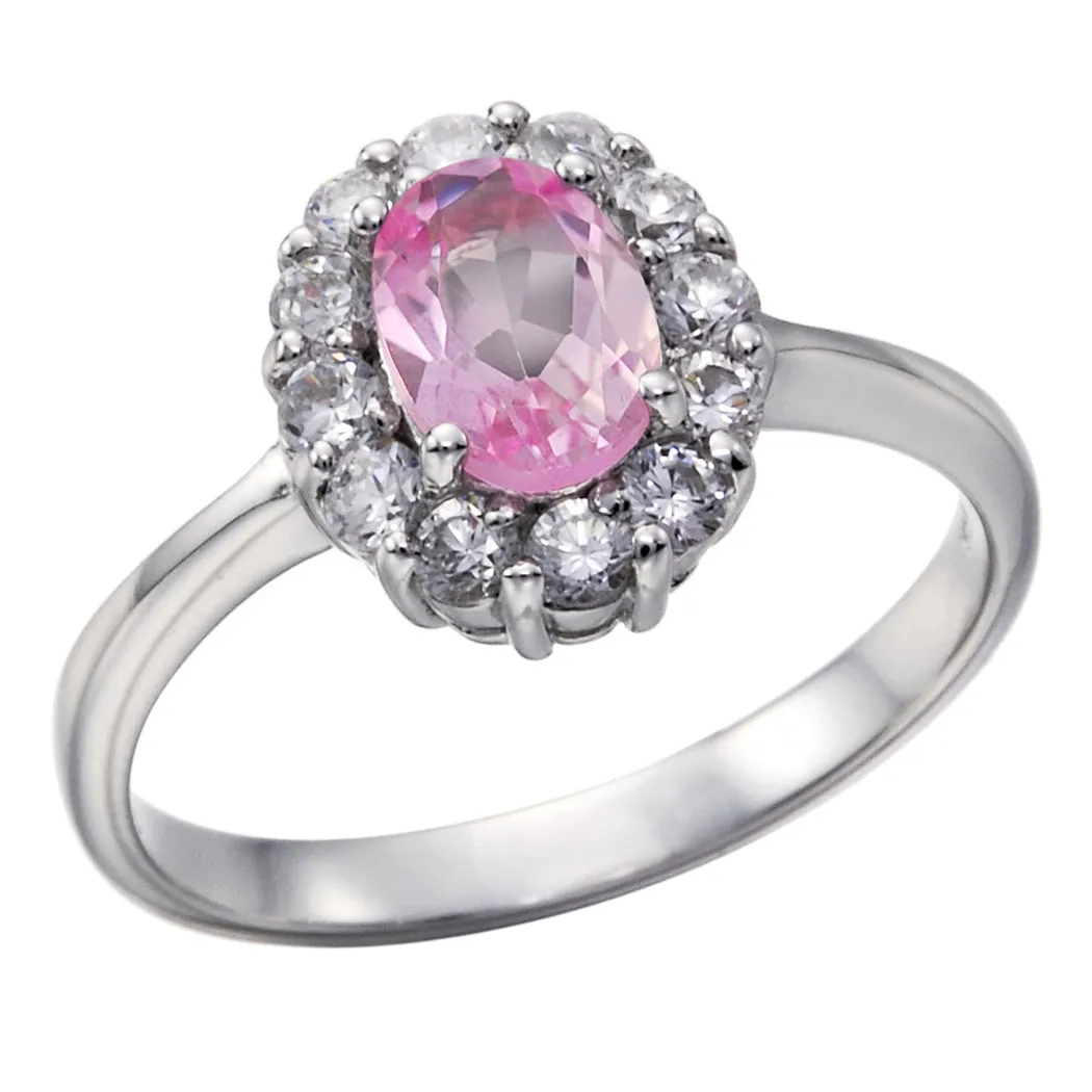 0.70 cttw Pink Topaz Ring .925 Sterling Silver with Rhodium Plating Oval Shape