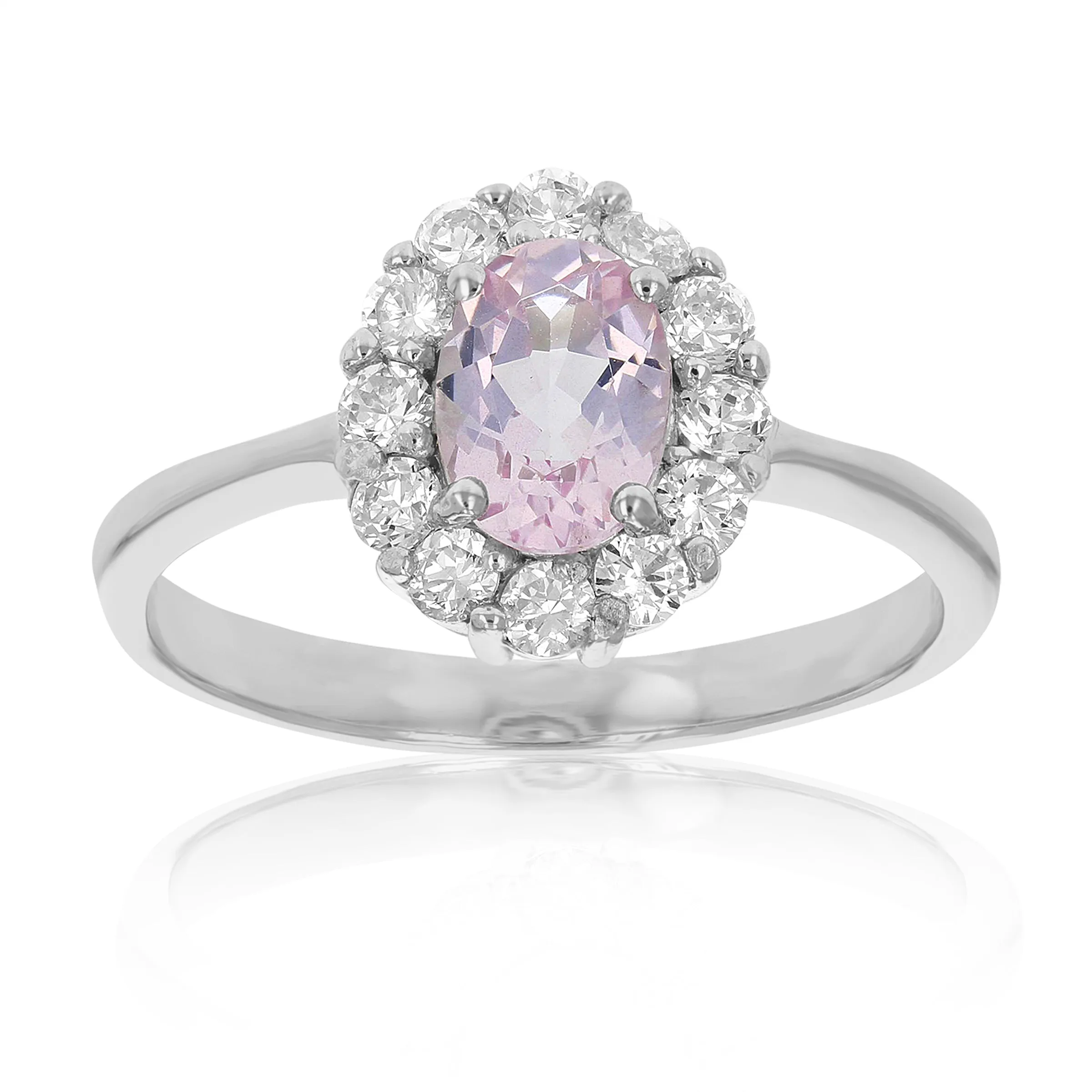 0.70 cttw Pink Topaz Ring .925 Sterling Silver with Rhodium Plating Oval Shape