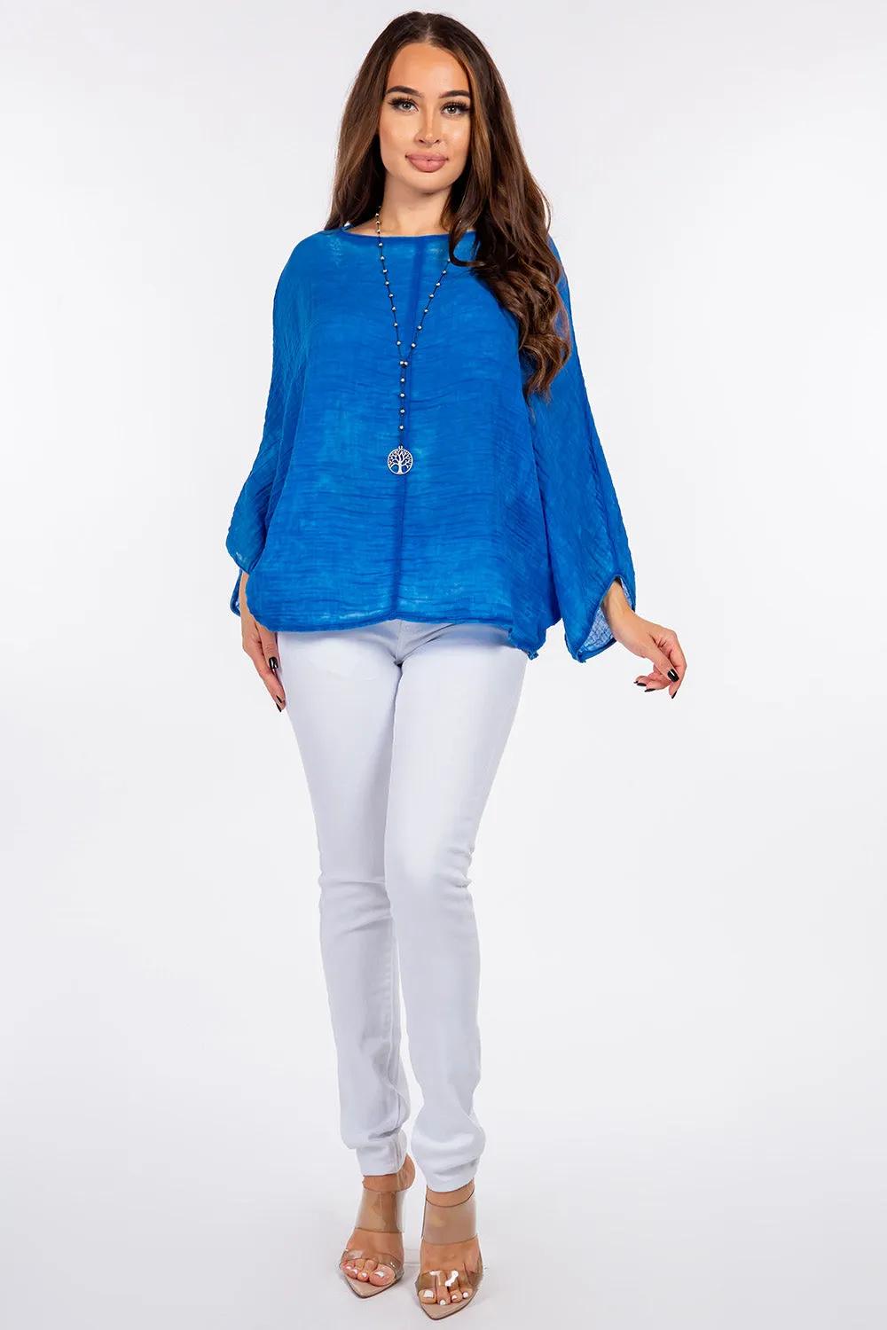 100% Cotton Washed Batwing Raw Moda Top