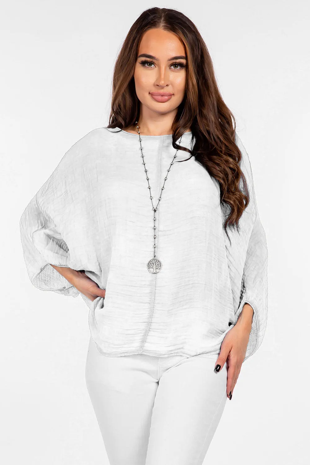 100% Cotton Washed Batwing Raw Moda Top