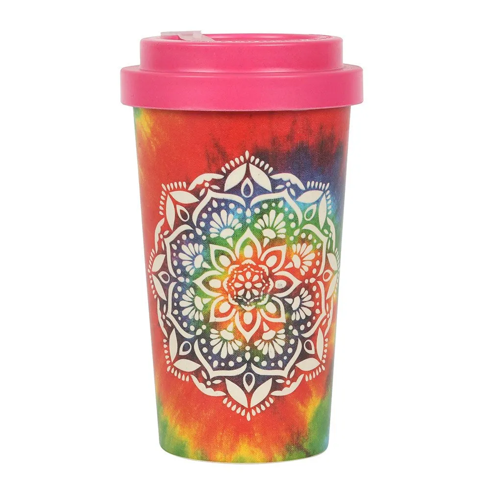 13.5 oz Bamboo Travel Mug with Sleeve - Tie Dye Mandala