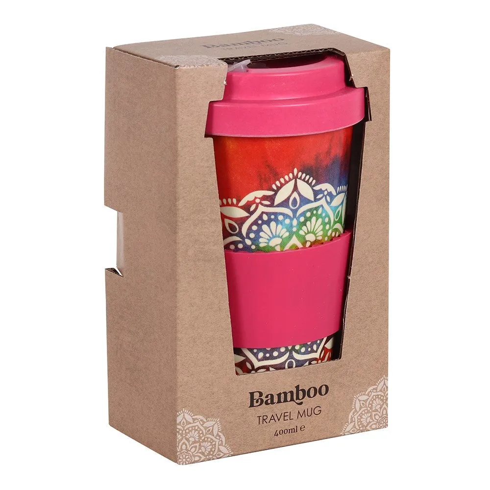 13.5 oz Bamboo Travel Mug with Sleeve - Tie Dye Mandala