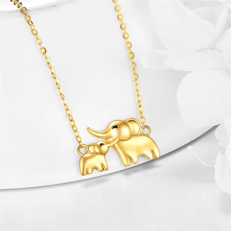 14k Yellow Gold Elephant Necklace Gifts for Women Mothers Day Birthday Jewelry for Mom Daughter, Gold Chain Length 18