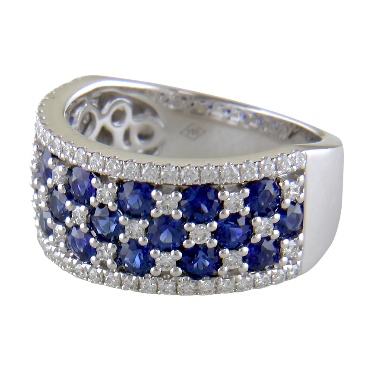 18k White Gold Sapphire & Diamond Wide Right Hand Cocktail Ring