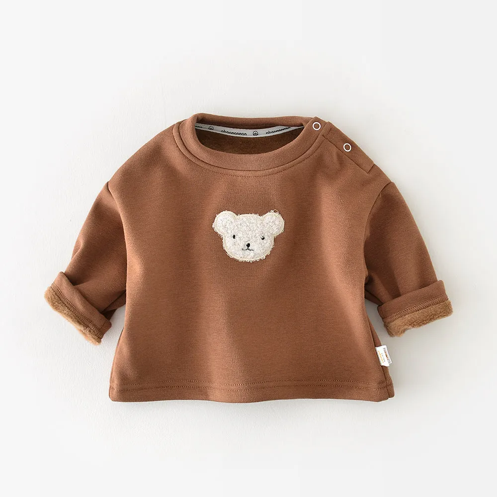 2022 Winter Infant and Toddler Solid T-Shirt Baby Plush Thickened Bear Head Pullover Undercoat