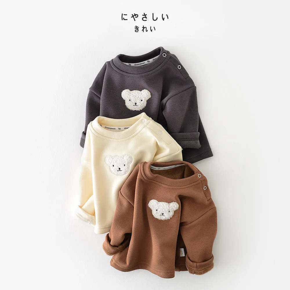 2022 Winter Infant and Toddler Solid T-Shirt Baby Plush Thickened Bear Head Pullover Undercoat