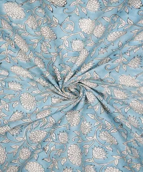 2.5 m sky blue hand block printed sanganeri kurta cotton material