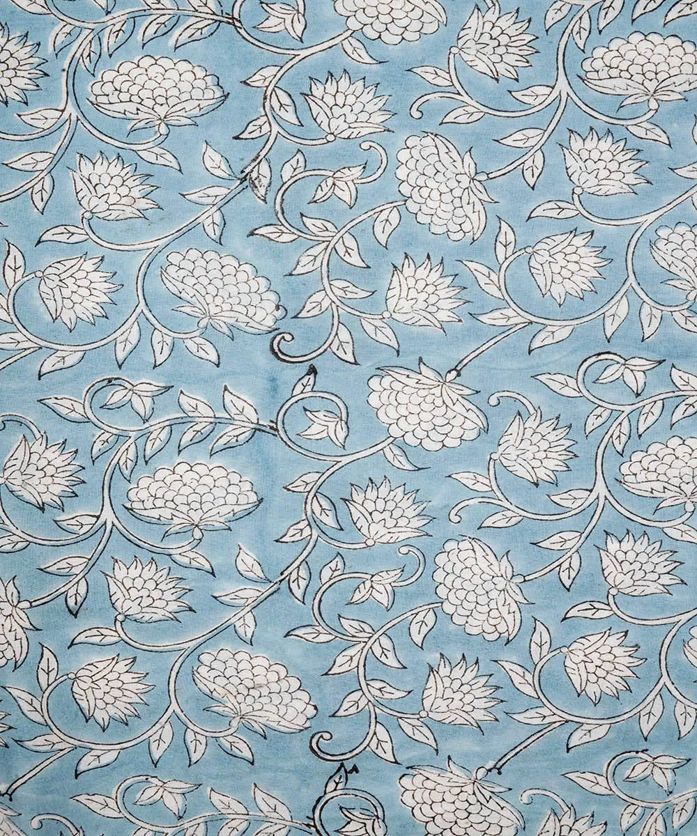 2.5 m sky blue hand block printed sanganeri kurta cotton material