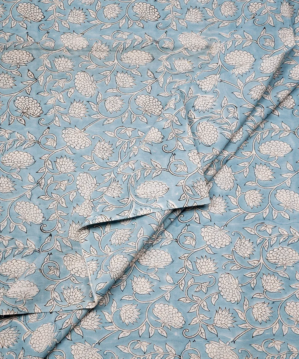 2.5 m sky blue hand block printed sanganeri kurta cotton material