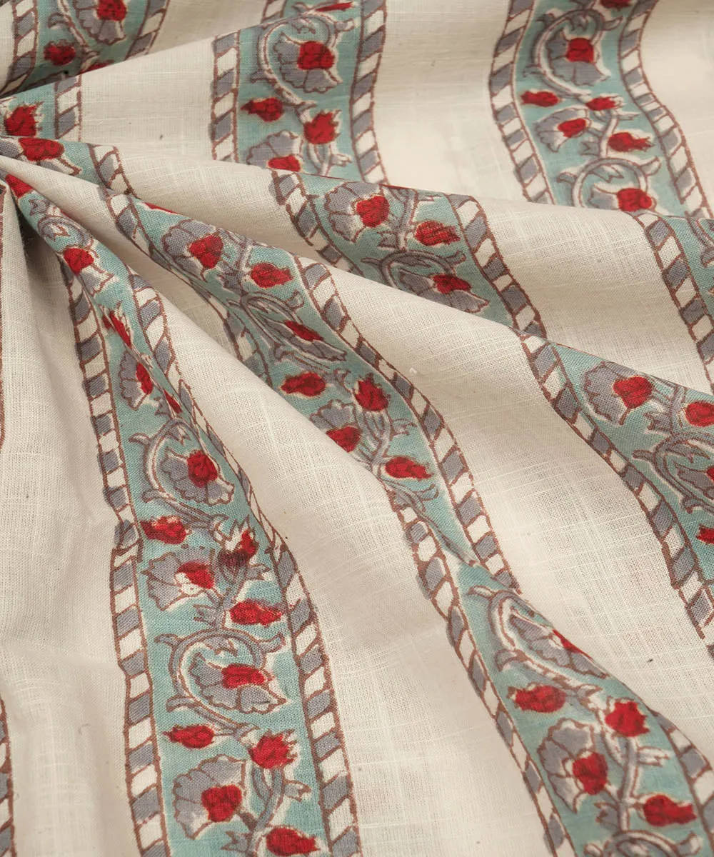 2.5 m white cotton hand block printed sanganeri kurta material