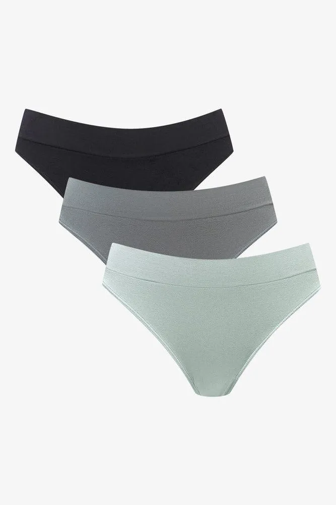 3 Pack Seam-Free Brazilian Panties Green, Black & Grey