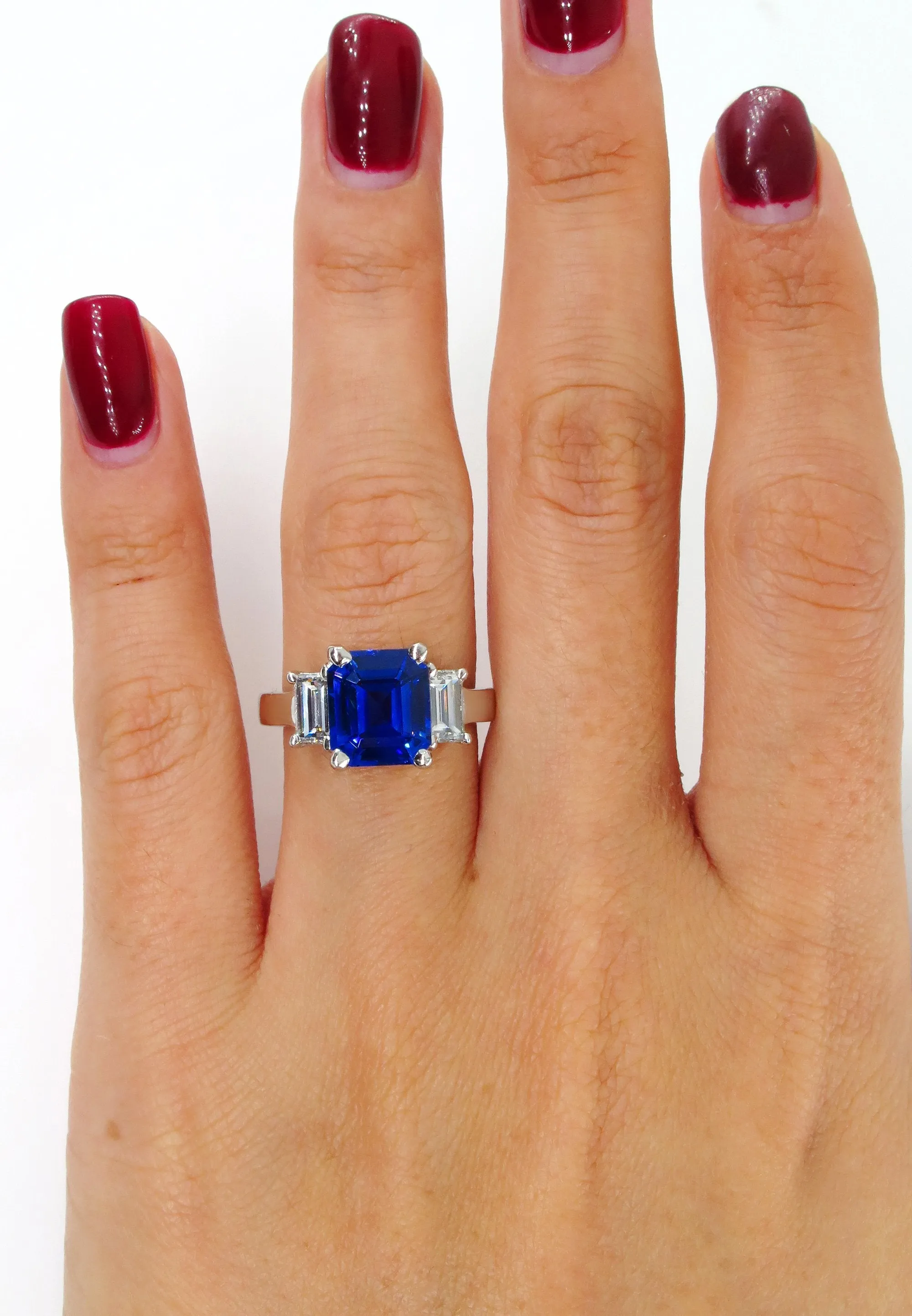 4.19ctw Ceylon GIA Natural Royal Blue Sapphire and Diamond Platinum 3 Stone Ring