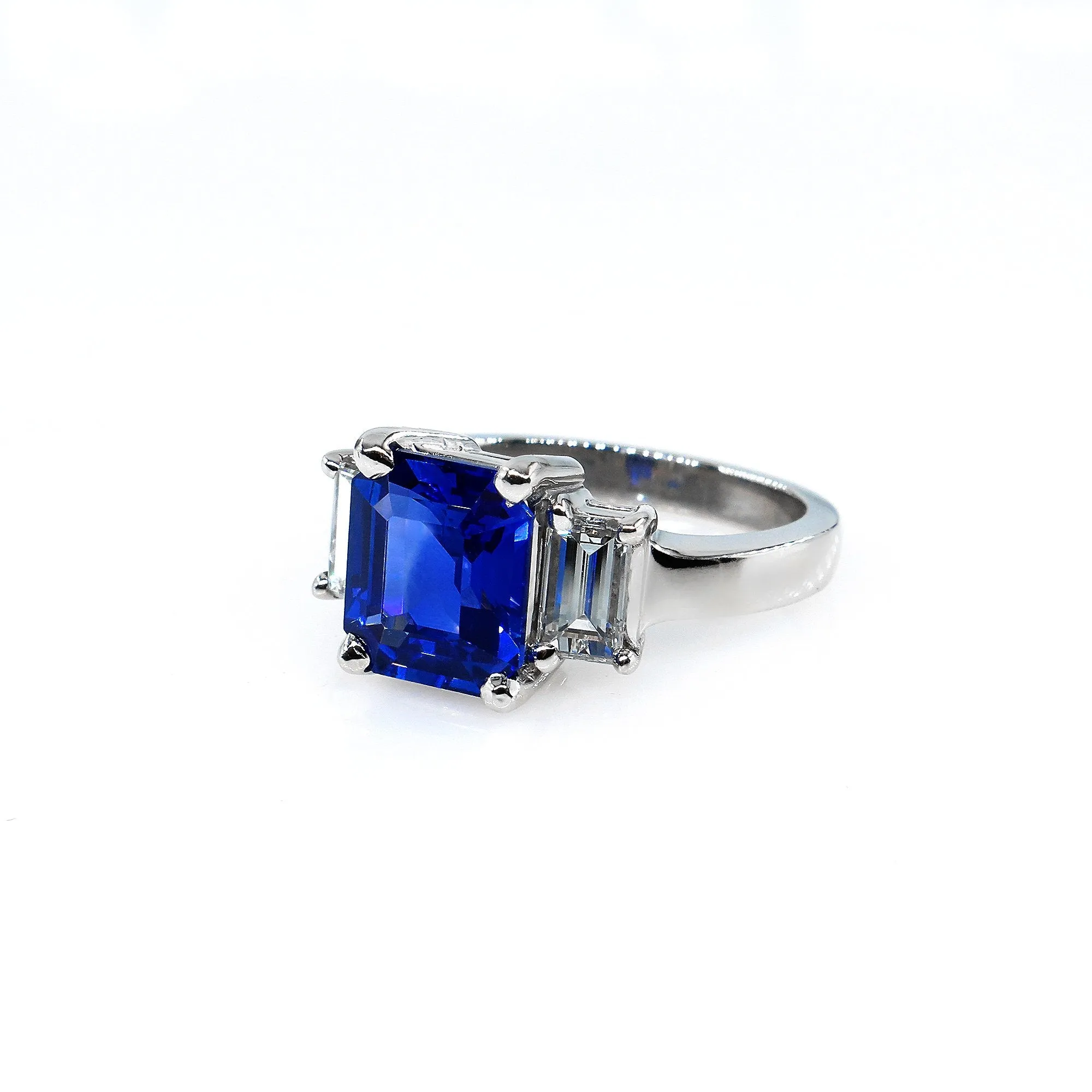 4.19ctw Ceylon GIA Natural Royal Blue Sapphire and Diamond Platinum 3 Stone Ring