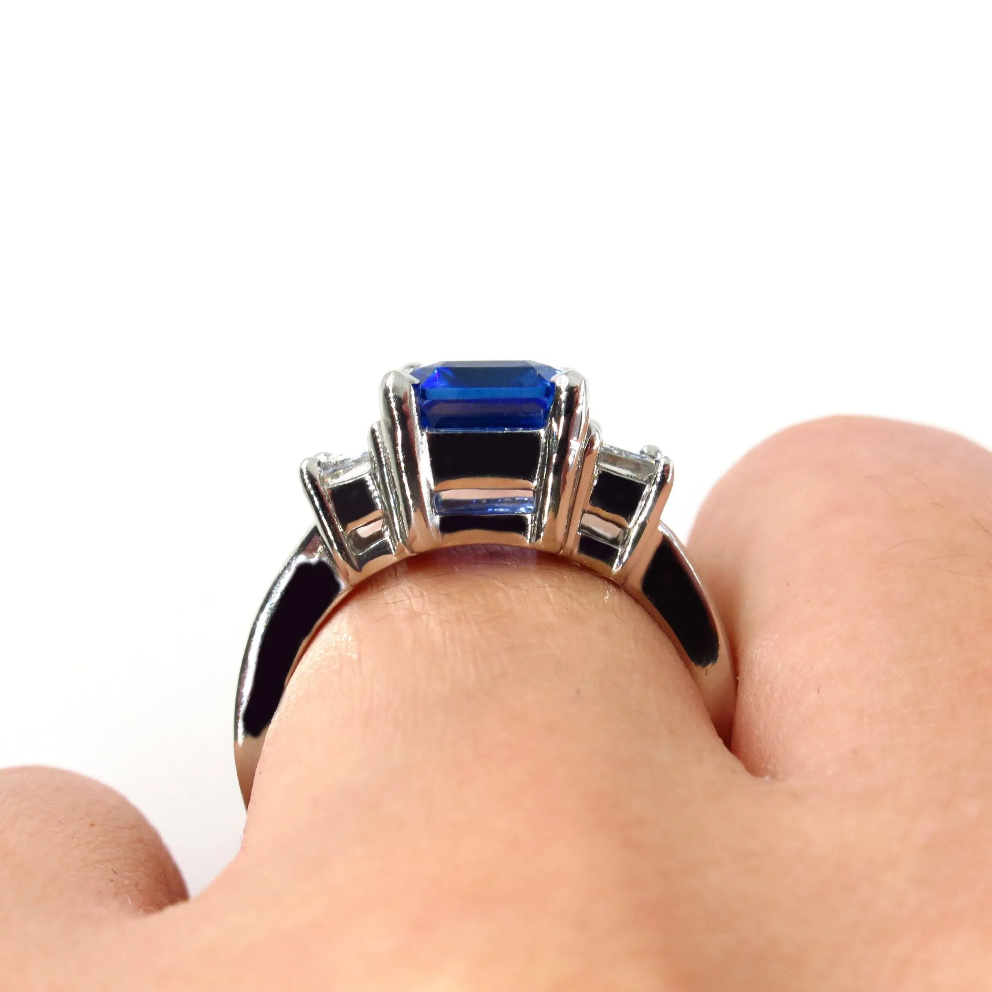 4.19ctw Ceylon GIA Natural Royal Blue Sapphire and Diamond Platinum 3 Stone Ring