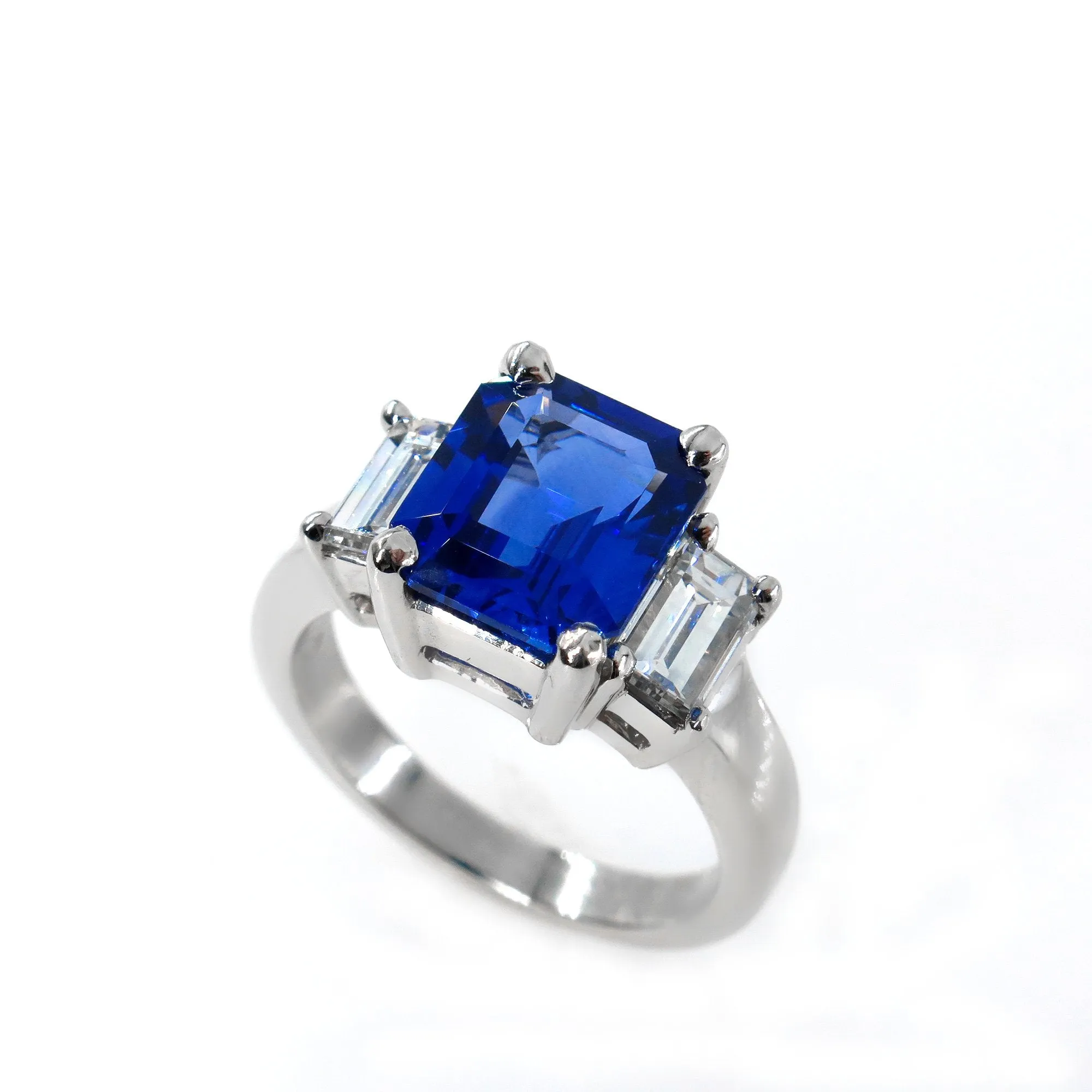 4.19ctw Ceylon GIA Natural Royal Blue Sapphire and Diamond Platinum 3 Stone Ring