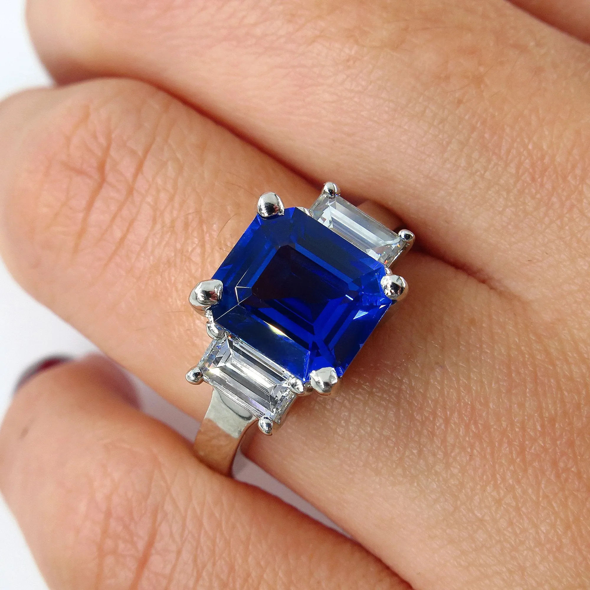 4.19ctw Ceylon GIA Natural Royal Blue Sapphire and Diamond Platinum 3 Stone Ring