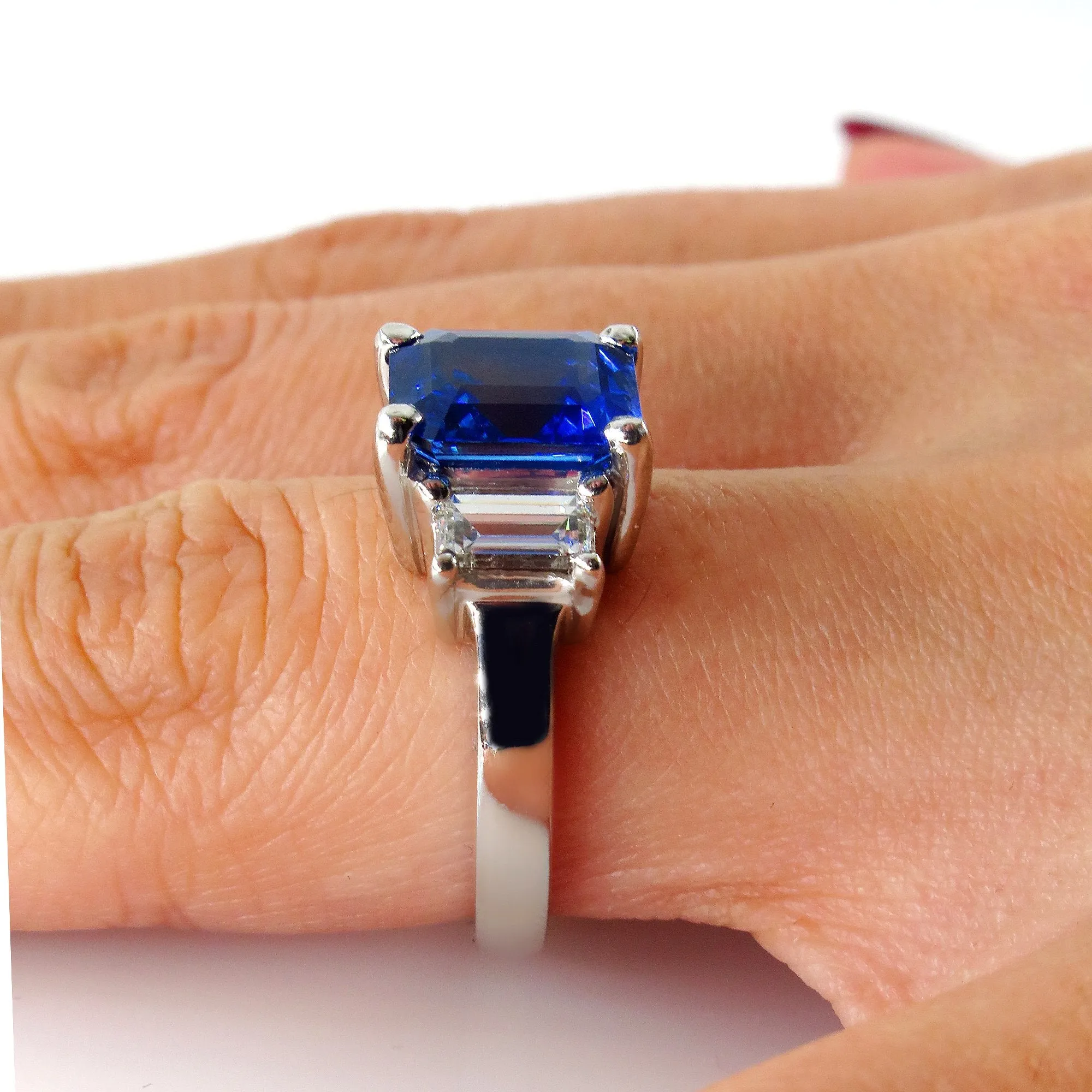 4.19ctw Ceylon GIA Natural Royal Blue Sapphire and Diamond Platinum 3 Stone Ring