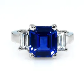 4.19ctw Ceylon GIA Natural Royal Blue Sapphire and Diamond Platinum 3 Stone Ring