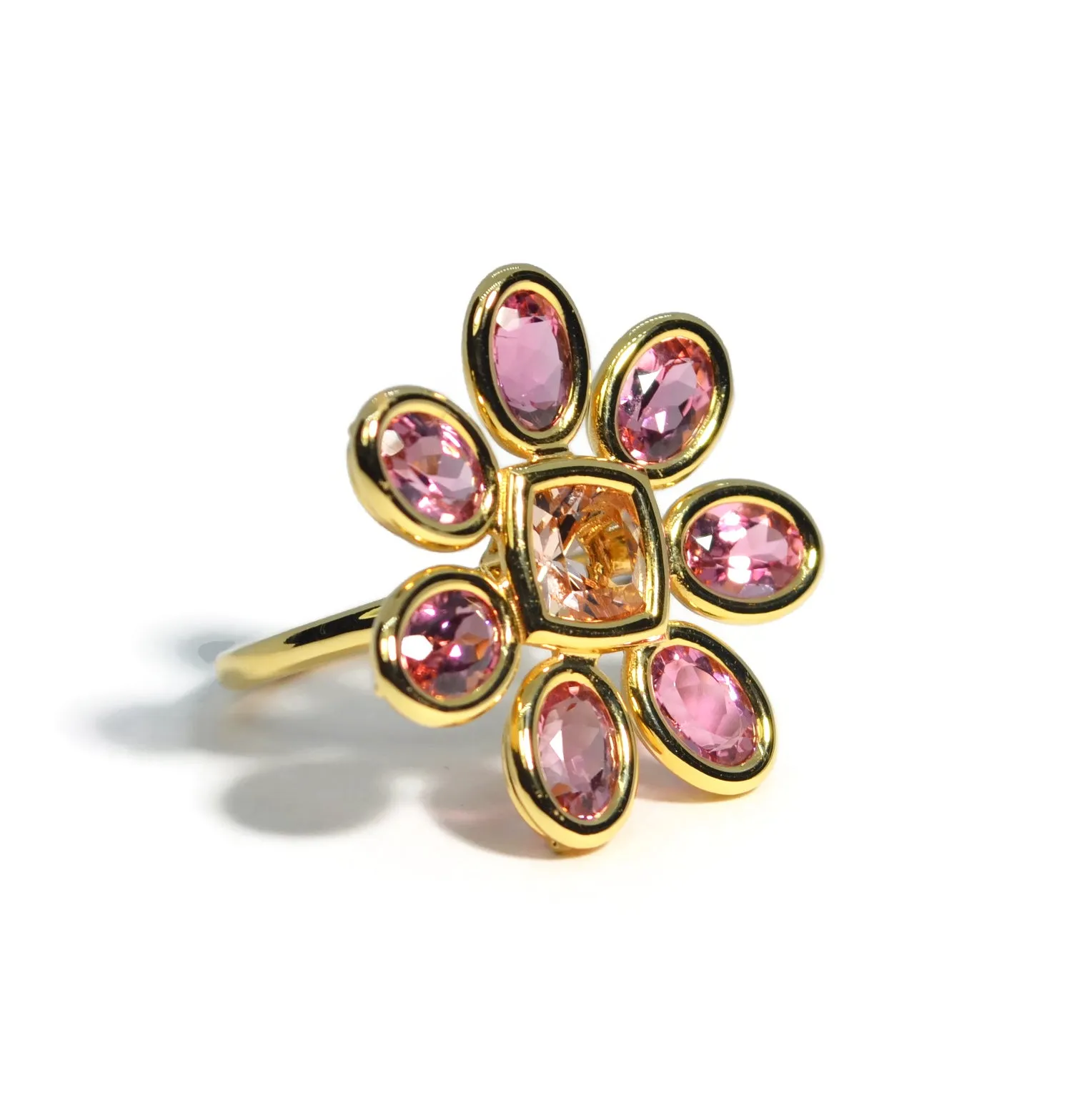 A & Furst - Fiori - Cocktail Ring with Pink Tourmaline and Morganite, 18k Yellow Gold