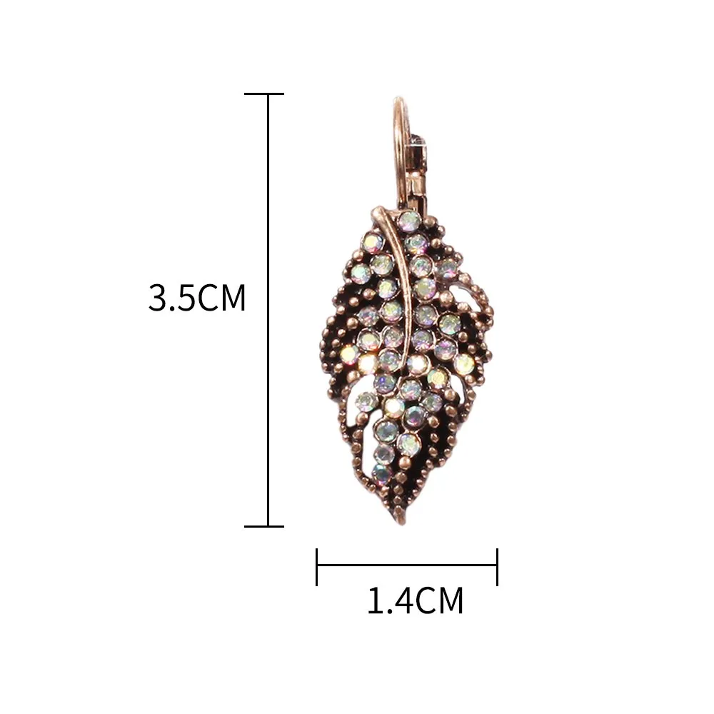 Antique Golden Leaf Shaped Crystal Drop Earring