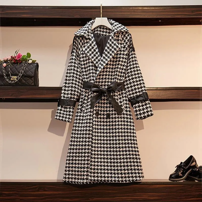 Ashoreshop Large Full Size Womens Houndstooth Wool Coat