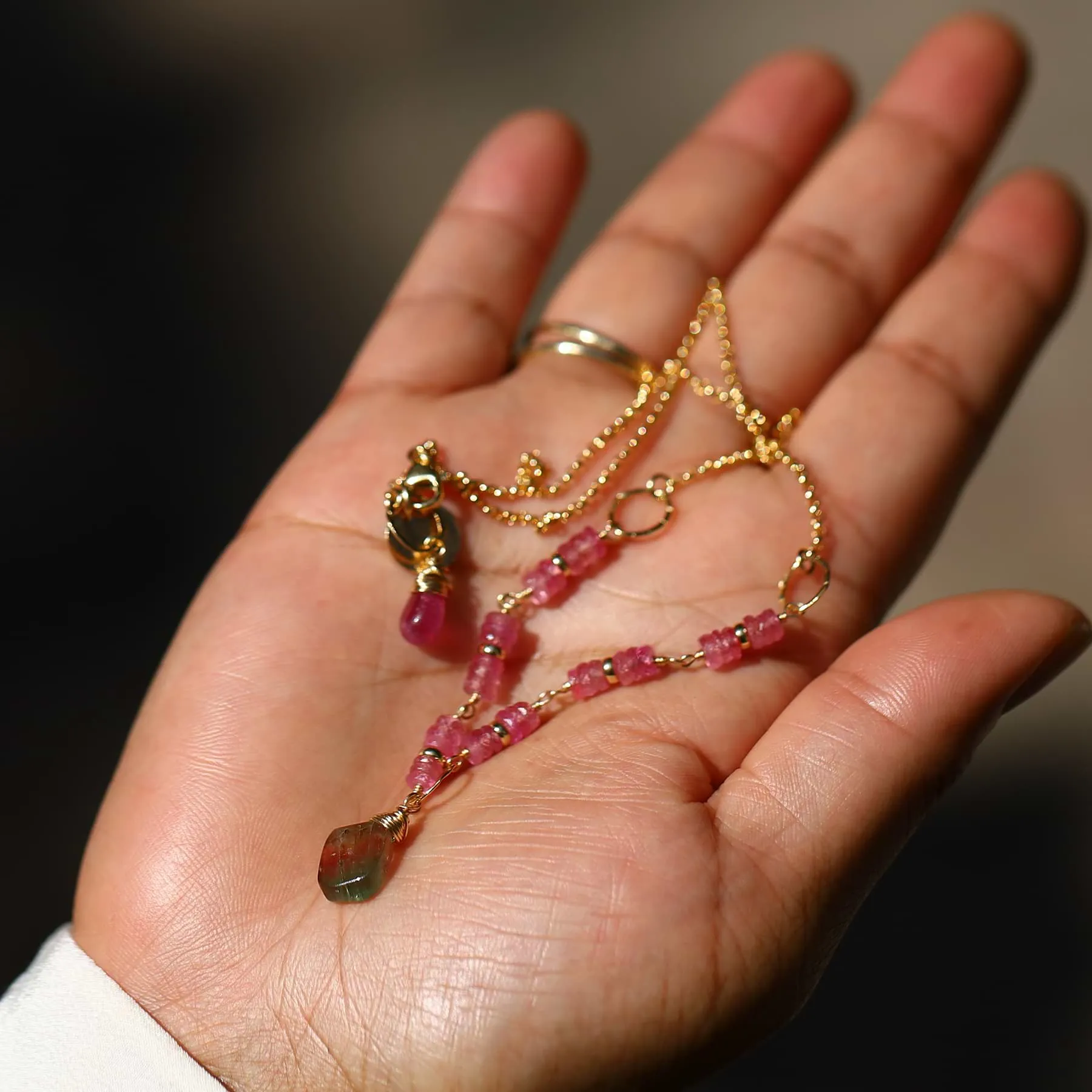 Autumn In Abundance - Tourmaline and Pink Sapphire Gold Necklace