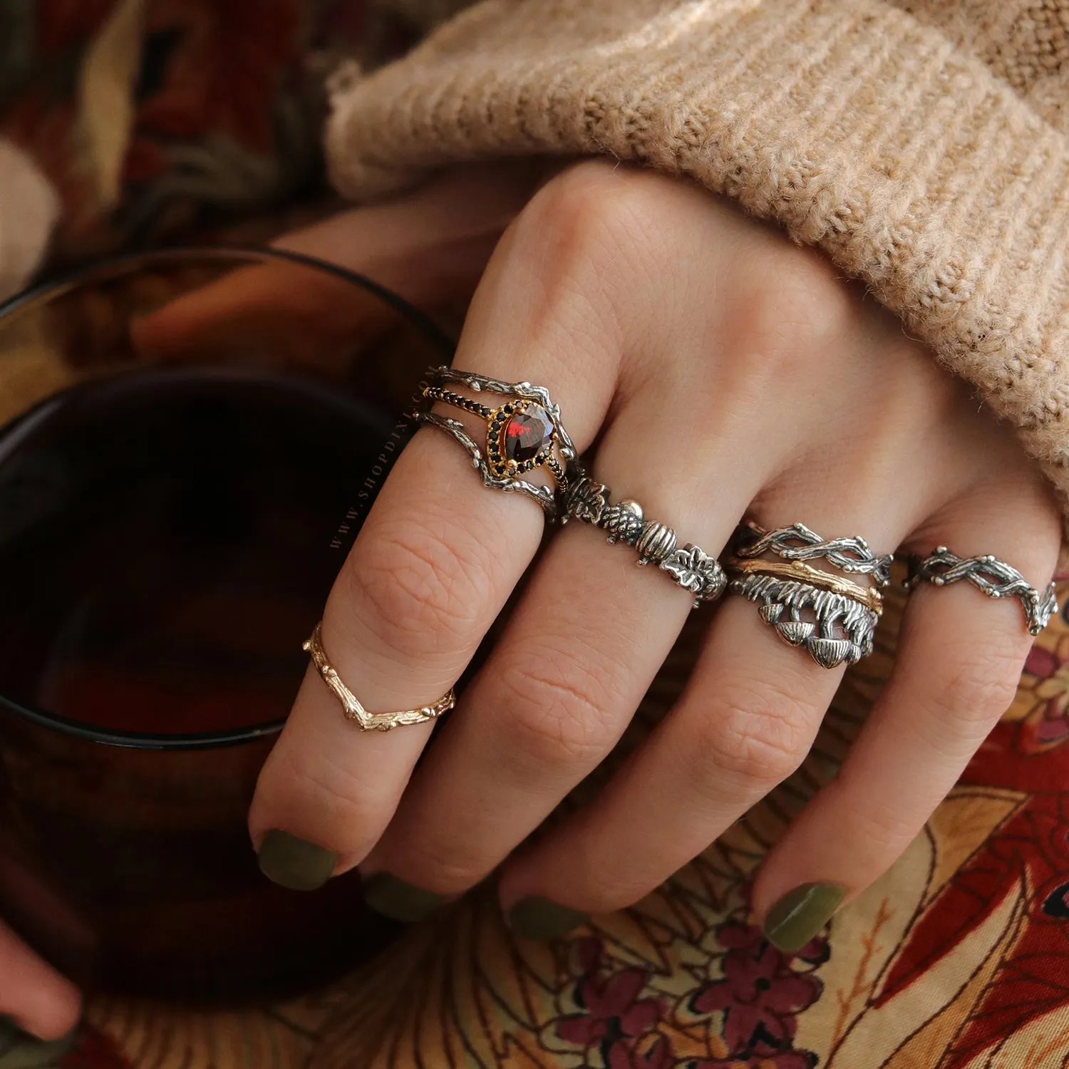  Autumn Is Calling Pumpkin & Acorn Boho Wreath Ring