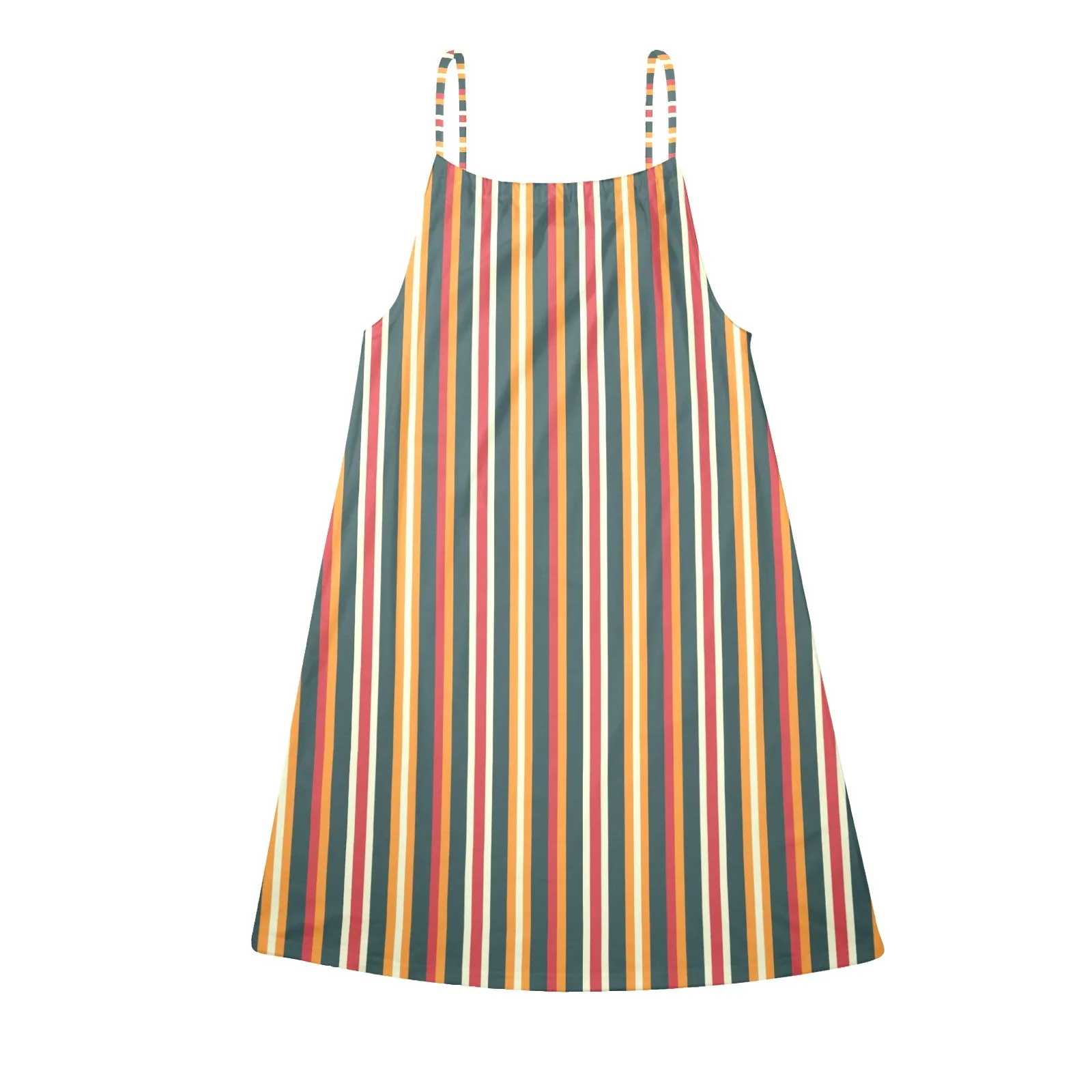 autumn stripes print 2 Drawstring Neck Sleeveless Dress (Model D68)