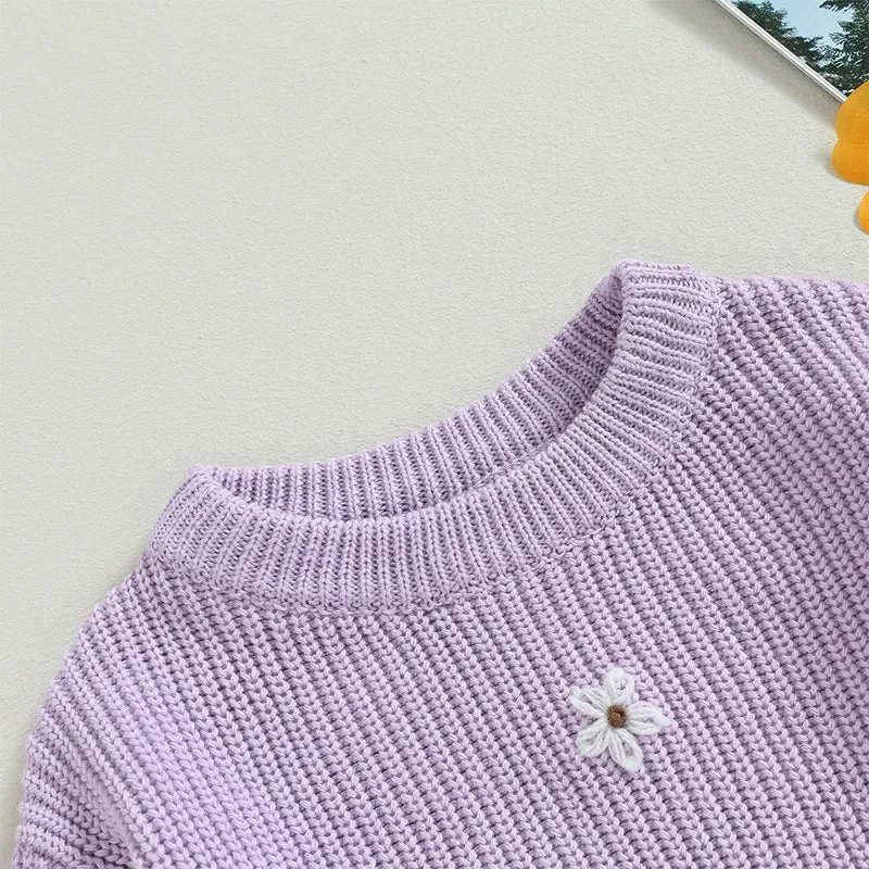 Baby/Little Girls (to 5T) Deluxe Floral Sweater - Purple