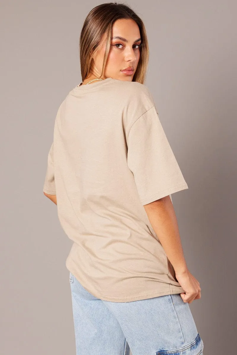 Beige Graphic Tee Short Sleeve