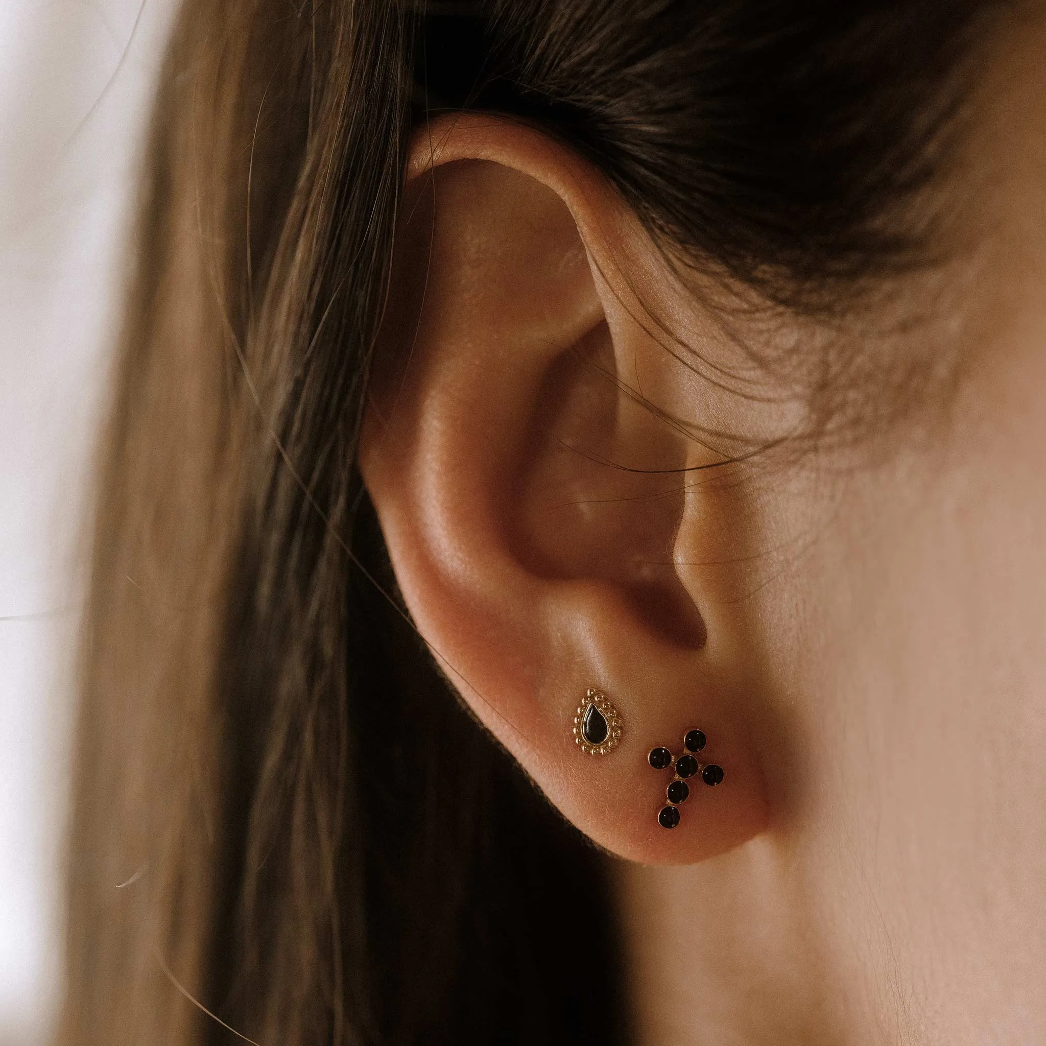 Black Lucky Cashmere Earrings, Yellow Gold