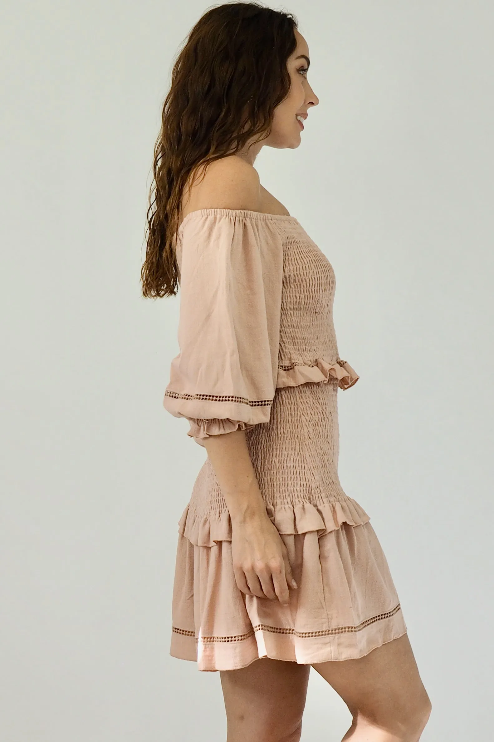 Bronte Off Shoulder Dress - Dusty Pink