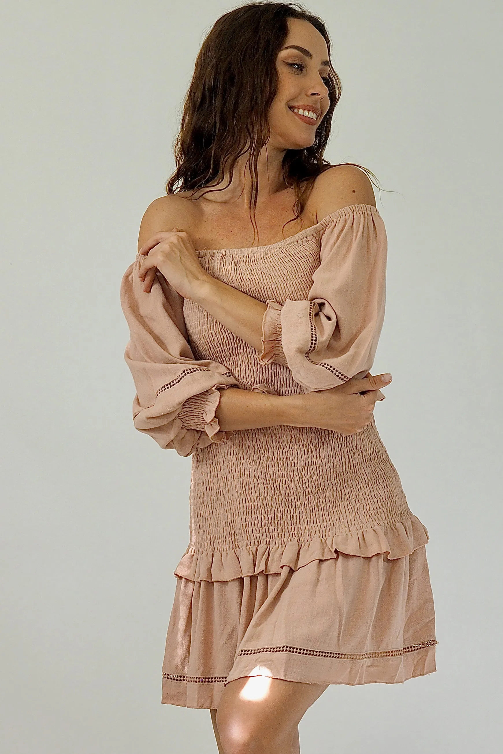 Bronte Off Shoulder Dress - Dusty Pink