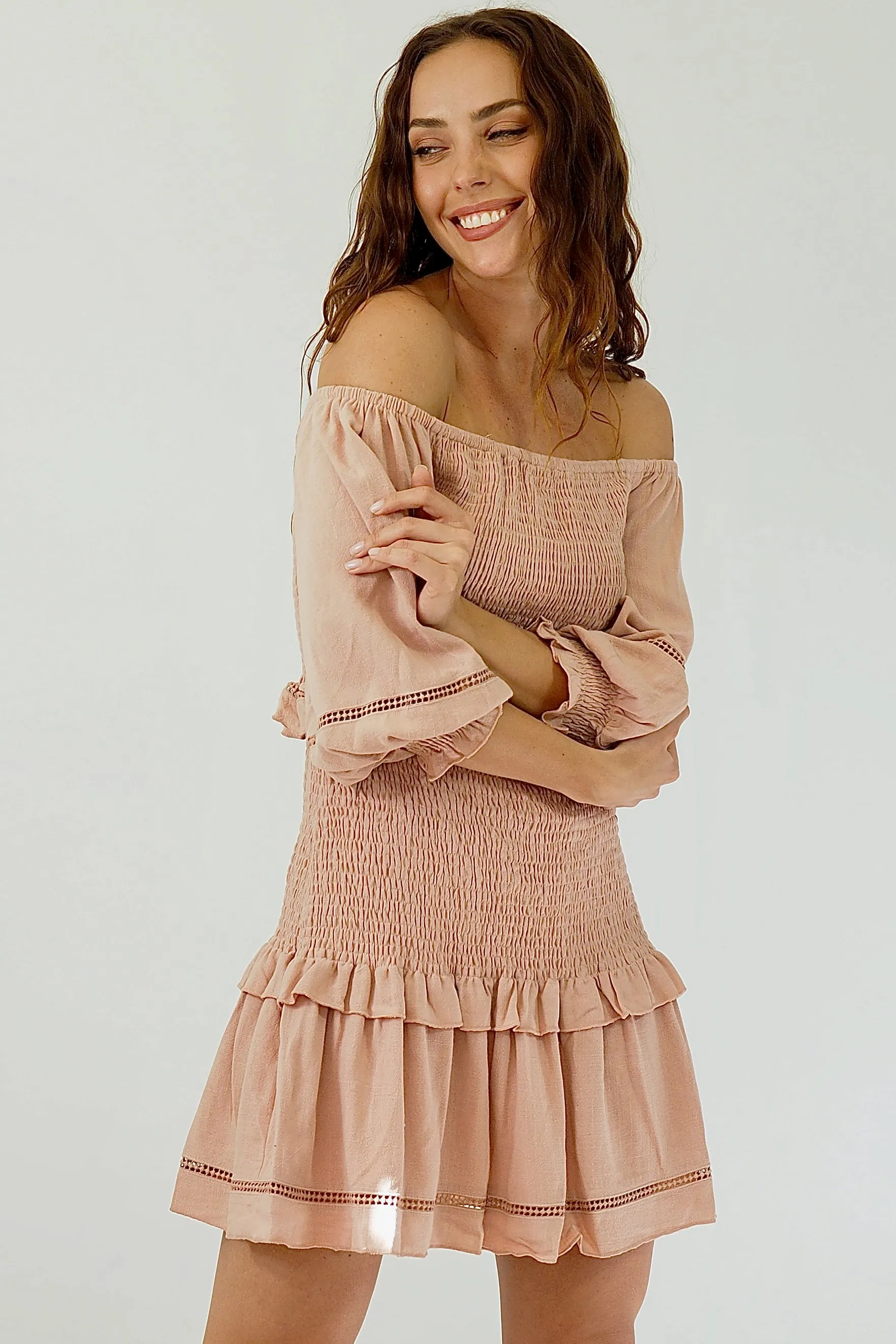 Bronte Off Shoulder Dress - Dusty Pink