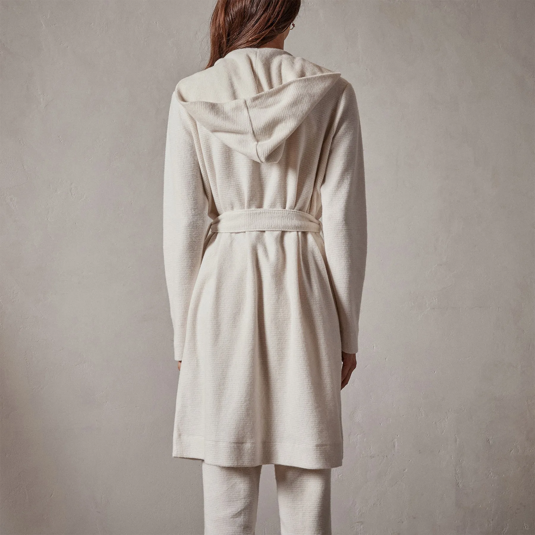 Brushed Thermal Knit Hooded Robe - Oyster