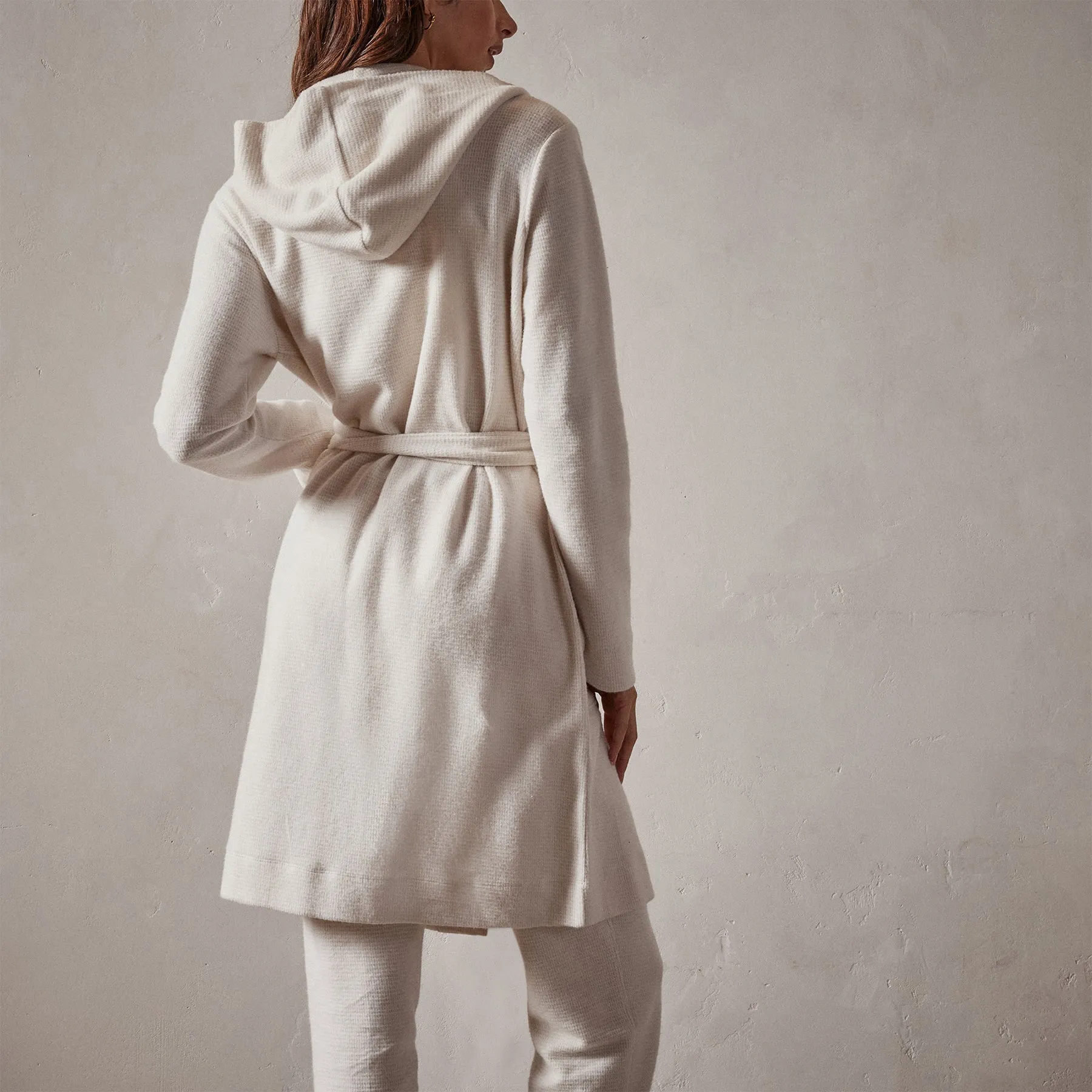 Brushed Thermal Knit Hooded Robe - Oyster