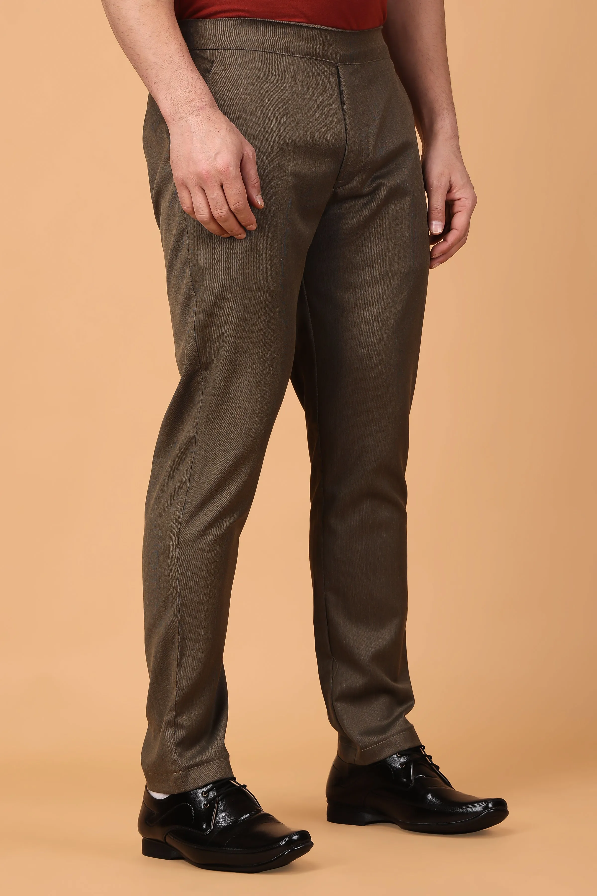 Cinnamon Textured Comfort Fit Trousers