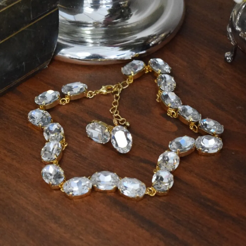 Clear Crystal Aurora Crystal Collet Necklace - Large Oval