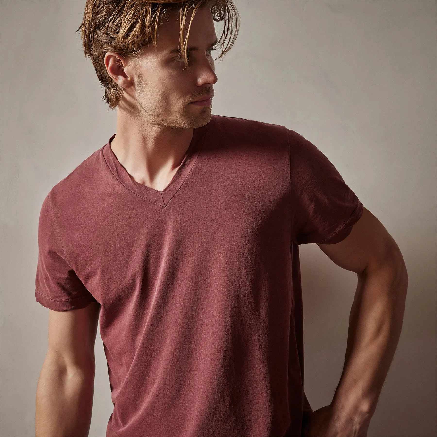 Clear Jersey V Neck - Claret Pigment