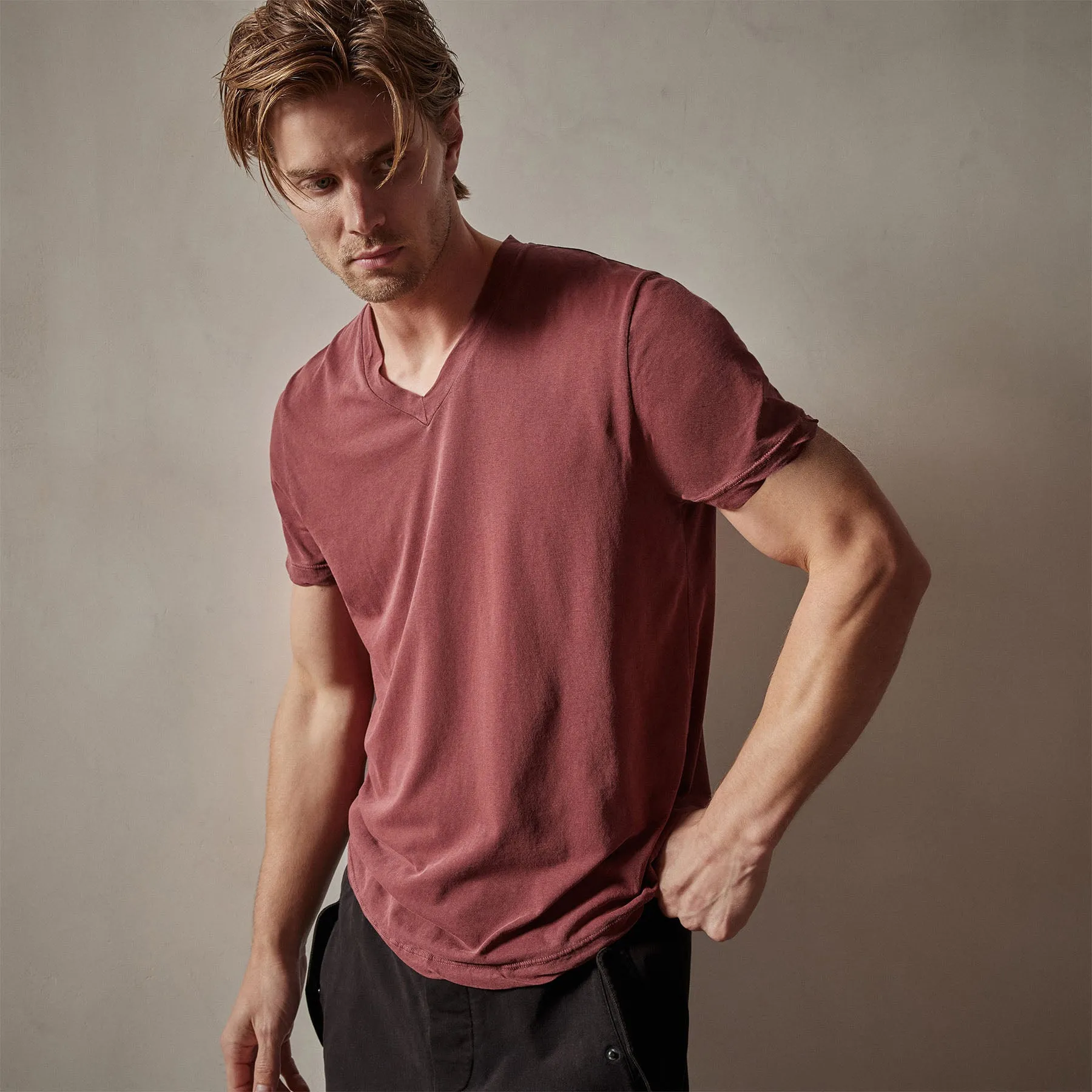 Clear Jersey V Neck - Claret Pigment