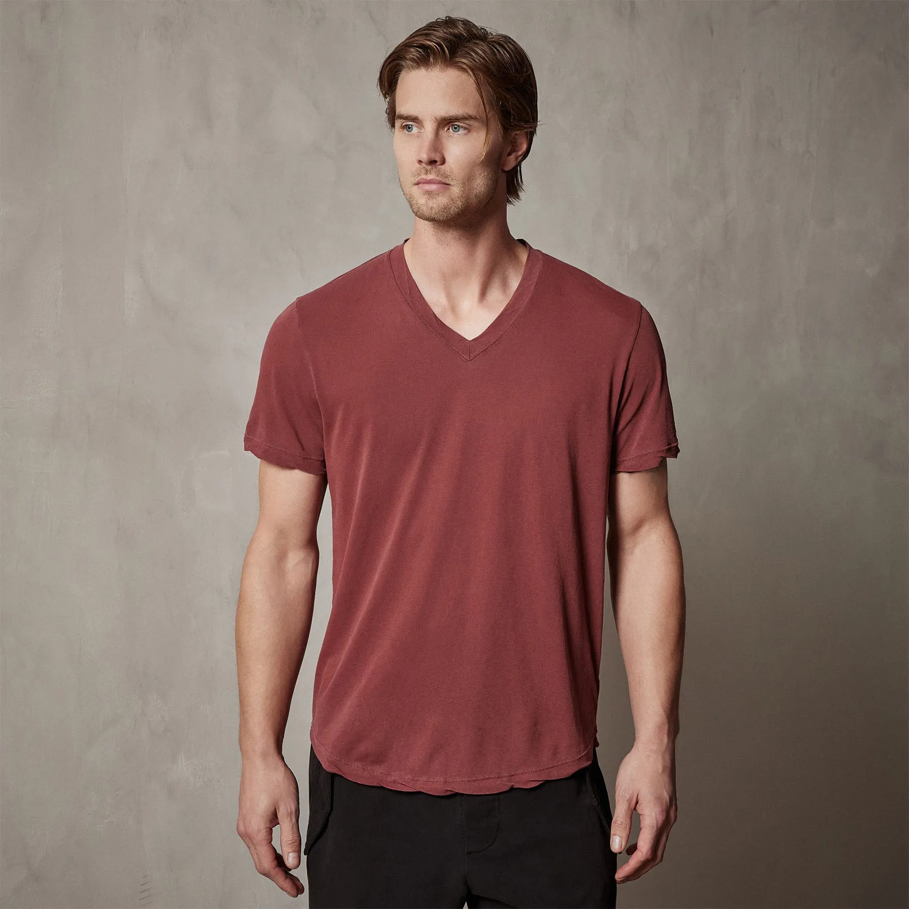 Clear Jersey V Neck - Claret Pigment