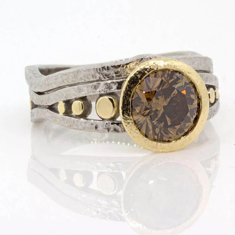 Custom Cognac Diamond Ring with Shadow Band