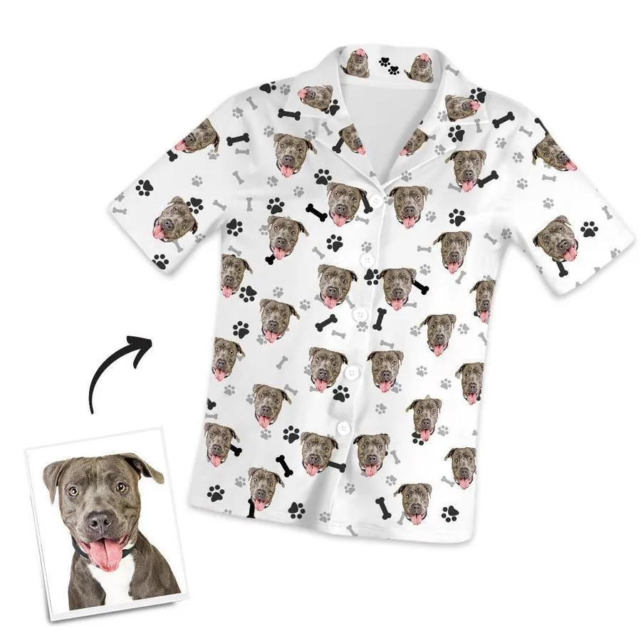 Custom Dog Face On Short Sleeved And Pants With Face Paw Bone Pajamas