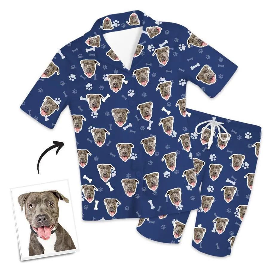 Custom Dog Face On Short Sleeved And Pants With Face Paw Bone Pajamas