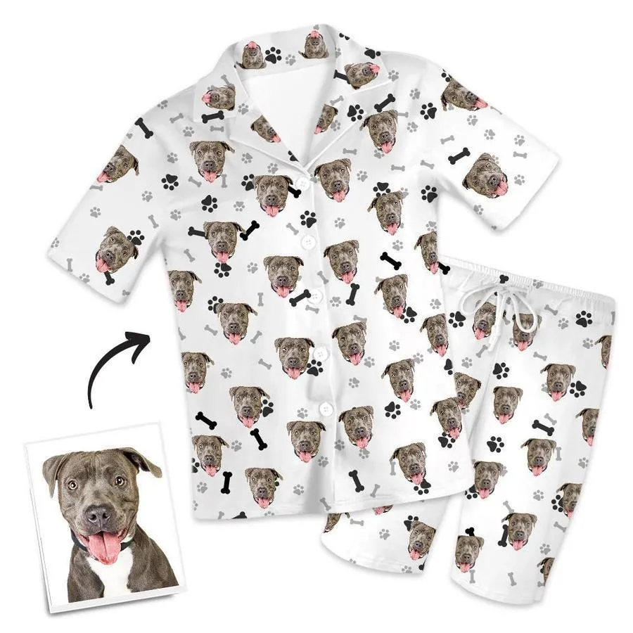 Custom Dog Face On Short Sleeved And Pants With Face Paw Bone Pajamas