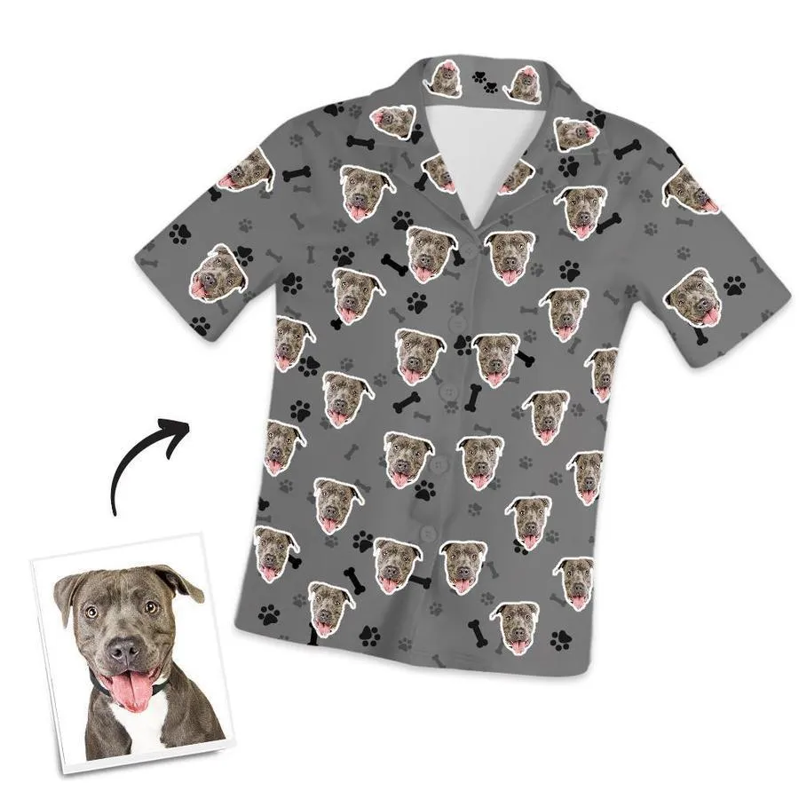 Custom Dog Face On Short Sleeved And Pants With Face Paw Bone Pajamas