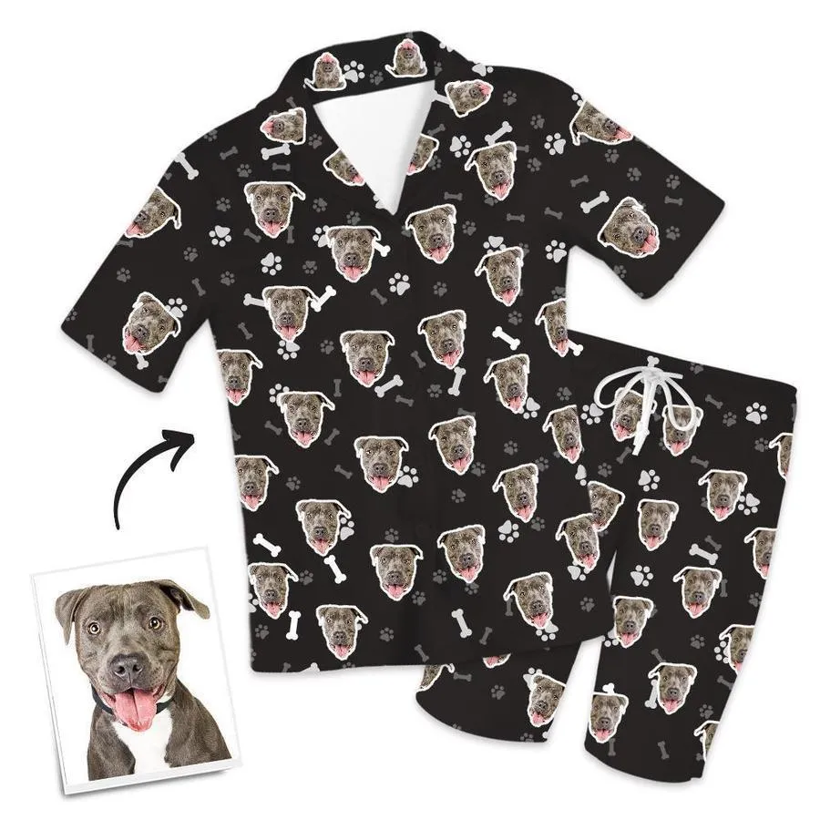 Custom Dog Face On Short Sleeved And Pants With Face Paw Bone Pajamas