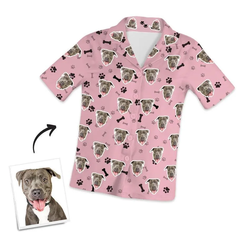 Custom Dog Face On Short Sleeved And Pants With Face Paw Bone Pajamas