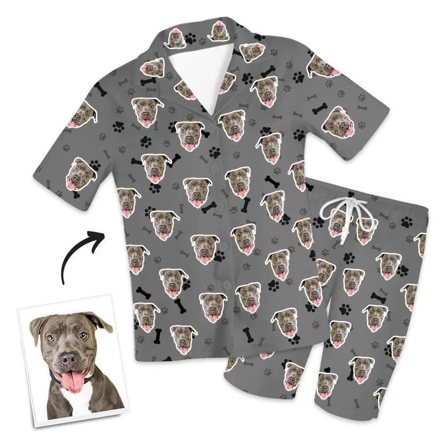 Custom Dog Face On Short Sleeved And Pants With Face Paw Bone Pajamas